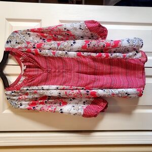 Krazy Kat Pink, White, Blue, & Beige Blouse. Size 2x